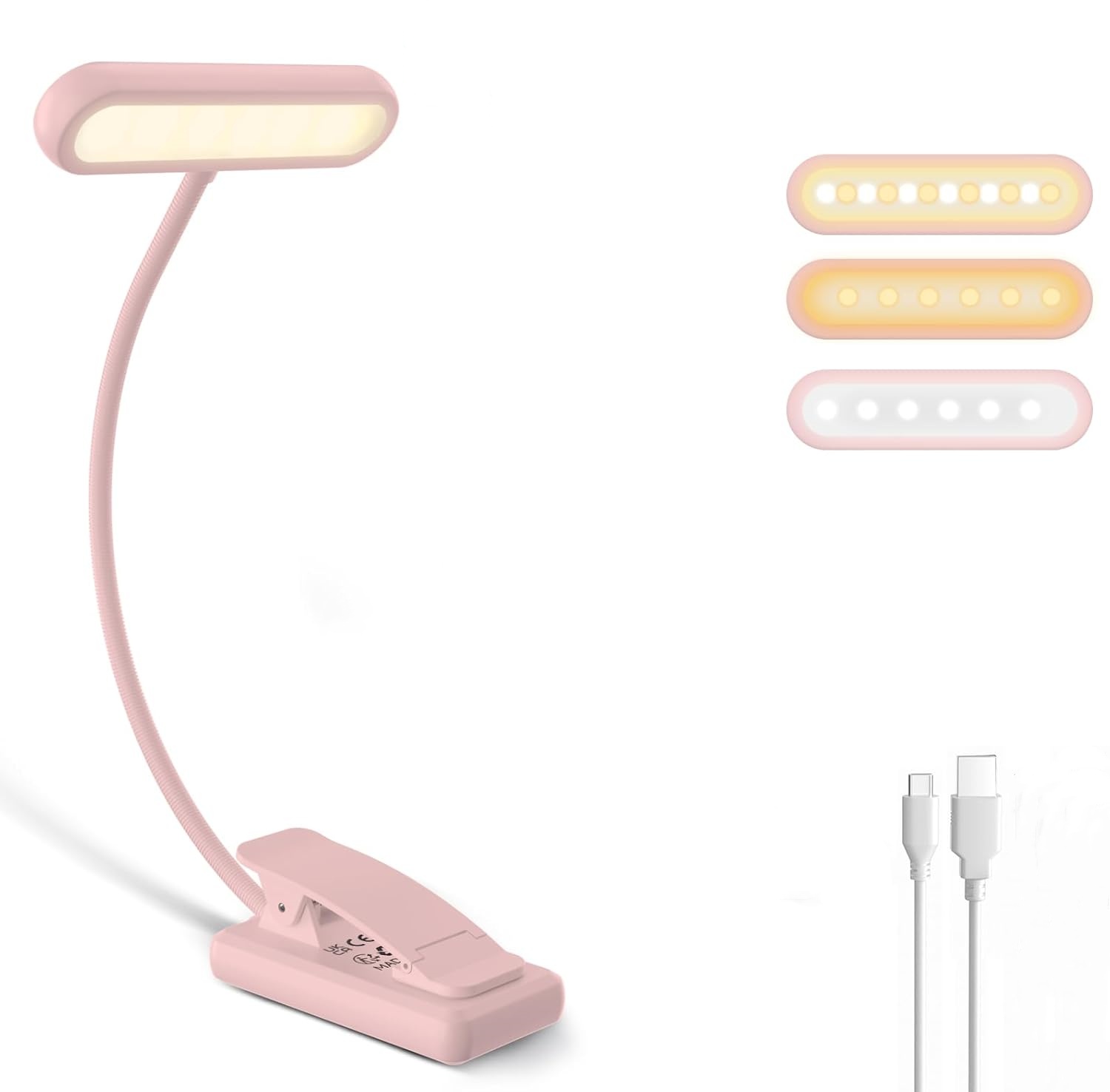 Desk Setup Lamp - مصباح قراءة بمشبك للكتب، أسود/أبيض/وردي، قابل