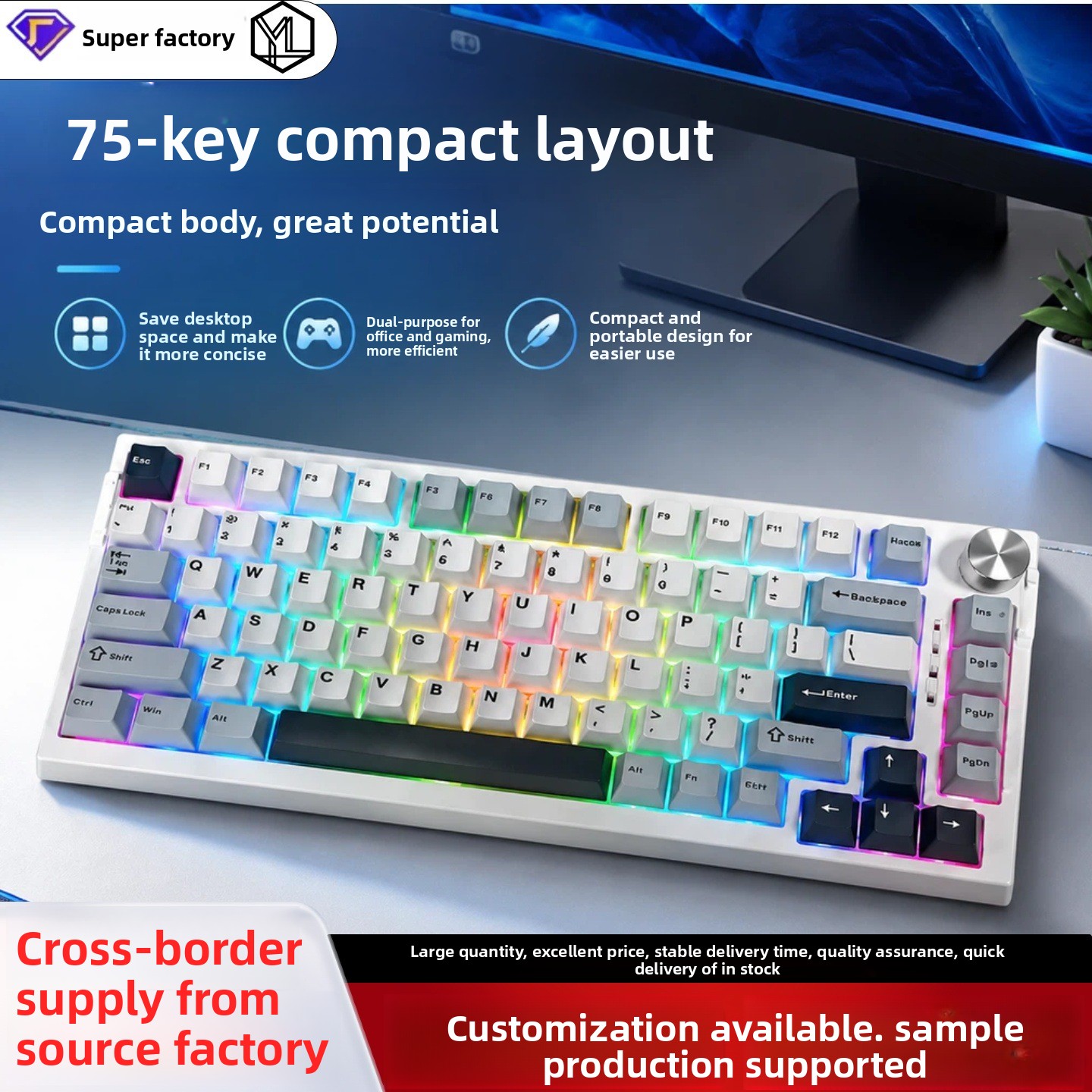 Desk Setup Pc And Laptop - لوحة مفاتيح ميكانيكية ثلاثية الأوضاع، بلوتوث،