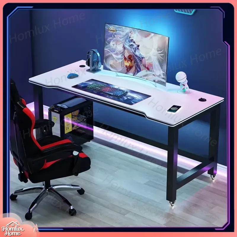 Desk Setup L Shaped - مكتب ألعاب أسود بنسيج ألياف الكربون،